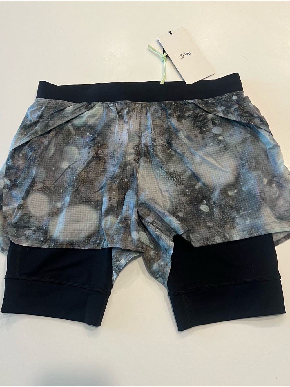 lululemon athletica Black Shorts with Gray-Blue Pattern